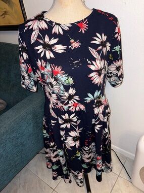 Women’s Oxiuly Fashion XXL Blue Floral Dress with Sleeves